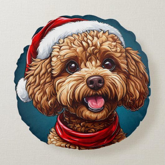 かわいいクリスマス犬 ラウンドクッション (正面)