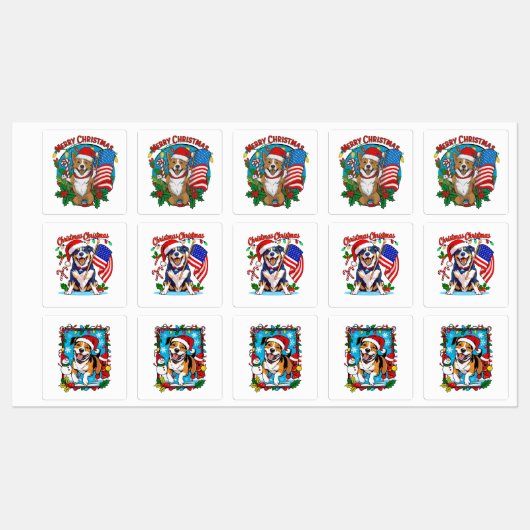 かわいいクリスマス犬 ラベル (シート)