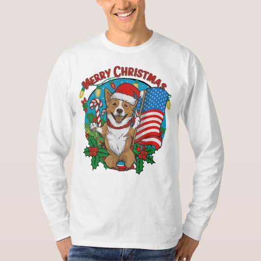 かわいいクリスマス犬 Tシャツ (正面)