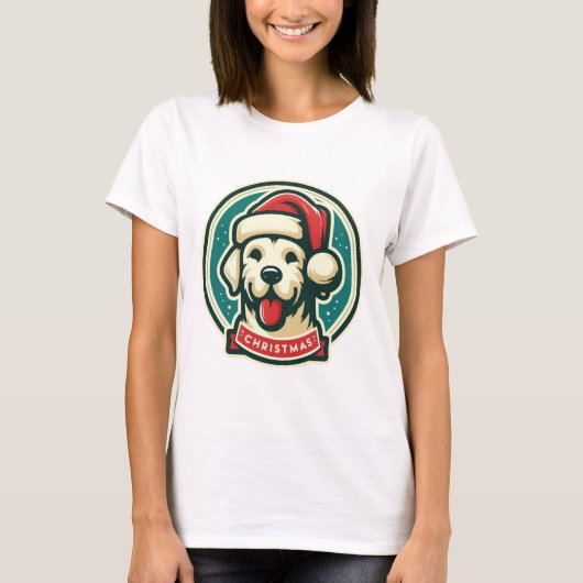 かわいいクリスマス犬 Tシャツ (正面)