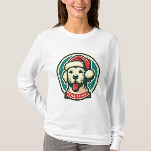 かわいいクリスマス犬 Tシャツ (正面)
