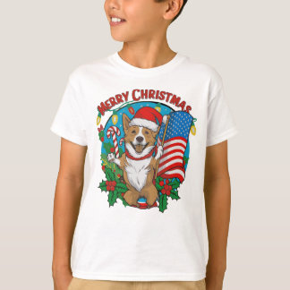 かわいいクリスマス犬 Tシャツ