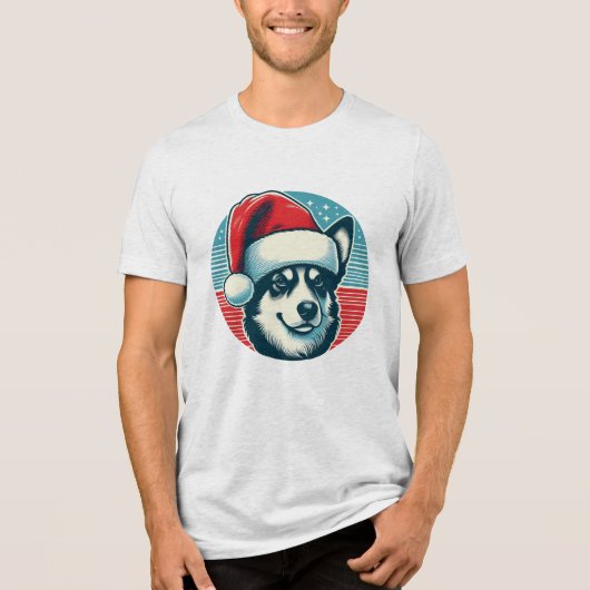 かわいいクリスマス犬Tシャツ トライブレンドＴシャツ (正面)