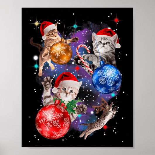 かわいいクリスマス猫たち宇宙オーナメントグラフィック ポスター (正面)