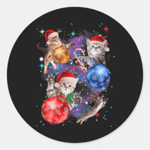 かわいいクリスマス猫たち宇宙オーナメントグラフィック ラウンドシール