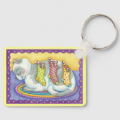 かわいいクリスマス猫とネズミのストッキング キーホルダー (正面)