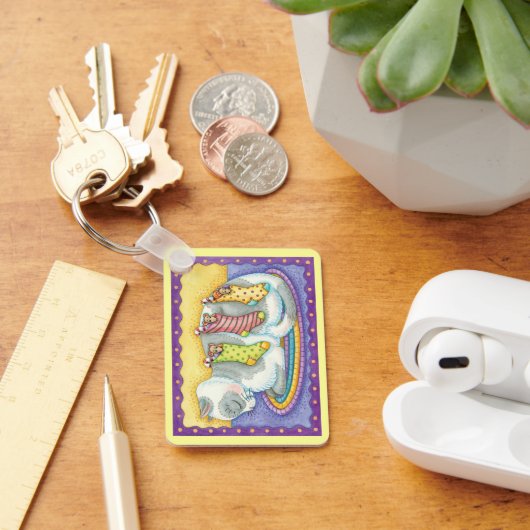 かわいいクリスマス猫とネズミのストッキング キーホルダー (デスク)