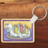 かわいいクリスマス猫とネズミのストッキング キーホルダー (正面)