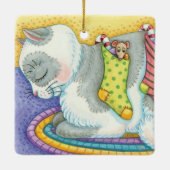 かわいいクリスマス猫とネズミのストッキング セラミックオーナメント (裏面)