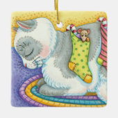 かわいいクリスマス猫とネズミのストッキング セラミックオーナメント (正面)