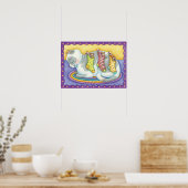 かわいいクリスマス猫とネズミのストッキング ポスター (キッチン)