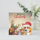 かわいいクリスマス猫と犬おもしろい動物 シーズンカード (スタンド正面)