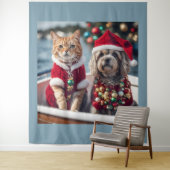 かわいいクリスマス猫と犬のセーリングヴィンテージ タペストリー (インサイチュ)