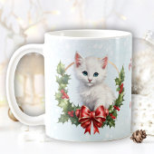 かわいいクリスマス猫ねこ雪の青の名前マグカップ コーヒーマグカップ