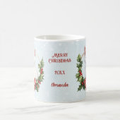かわいいクリスマス猫ねこ雪の青の名前マグカップ コーヒーマグカップ (中央)
