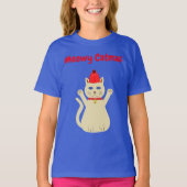 かわいいクリスマス猫のカスタムメッセージ Tシャツ (正面)