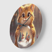 かわいいクリスマス猫のスノーグローブアート ラージ壁時計 (傾斜)
