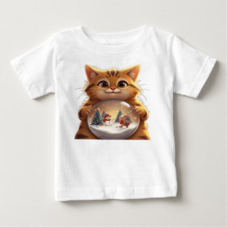 かわいいクリスマス猫のスノーグローブベビーTシャツ ベビーTシャツ