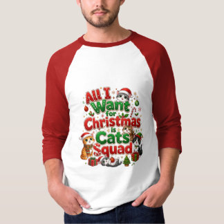 かわいいクリスマス猫のチーム ホリデーデザイン Tシャツ