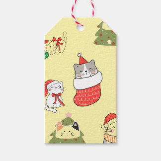 かわいいクリスマス猫のパターン - 祝祭的なホリデーデザイン ギフトタグ