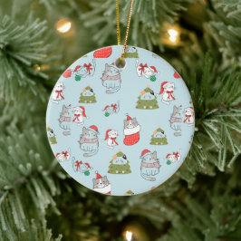 かわいいクリスマス猫のパターン - 祝祭的なホリデーデザイン セラミックオーナメント