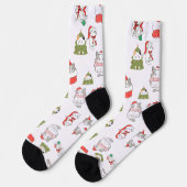 かわいいクリスマス猫のパターン - 祝祭的なホリデーデザイン ソックス (左)
