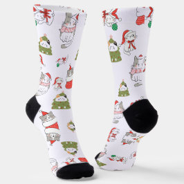 かわいいクリスマス猫のパターン - 祝祭的なホリデーデザイン ソックス