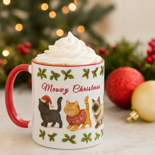 かわいいクリスマス猫のホリデー マグカップ