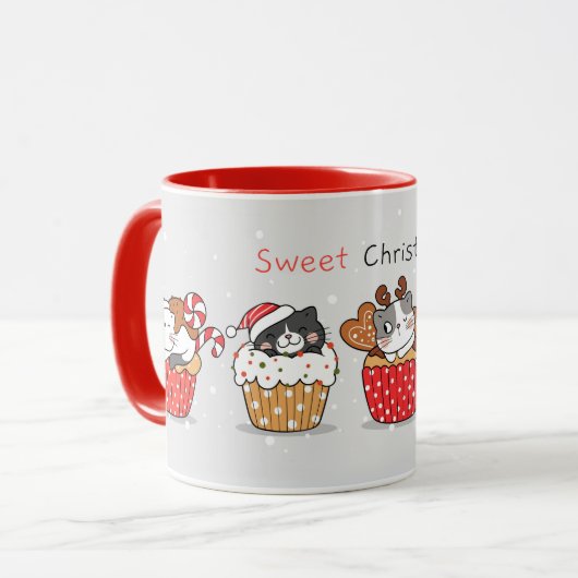 かわいいクリスマス猫のマグカップ マグカップ (正面左)