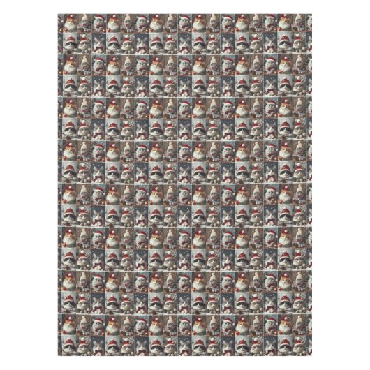 かわいいクリスマス猫の冬の動物の素朴な テーブルクロス (正面)