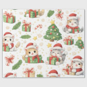 かわいいクリスマス猫の包装紙 ラッピングペーパー (フラット)