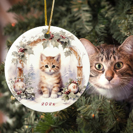 かわいいクリスマス猫の子猫の動物 セラミックオーナメント