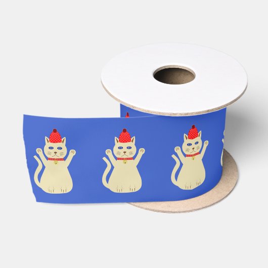 かわいいクリスマス猫の柄 サテンリボン (リール)