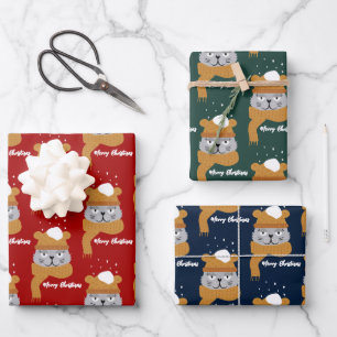 かわいいクリスマス猫の柄 ラッピングペーパーシート