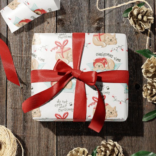 かわいいクリスマス猫の柄 ラッピングペーパー