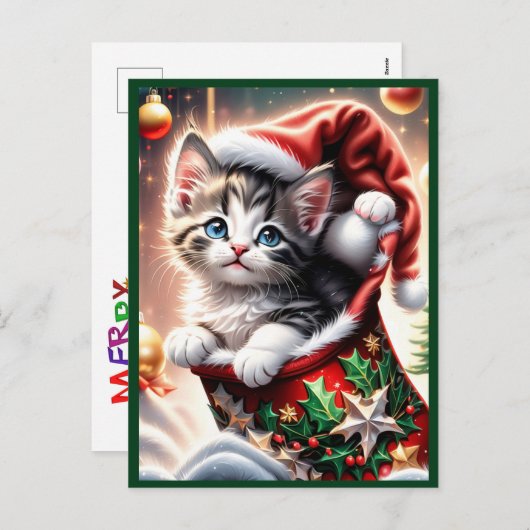 かわいいクリスマス猫はがき シーズンポストカード (正面/裏面)