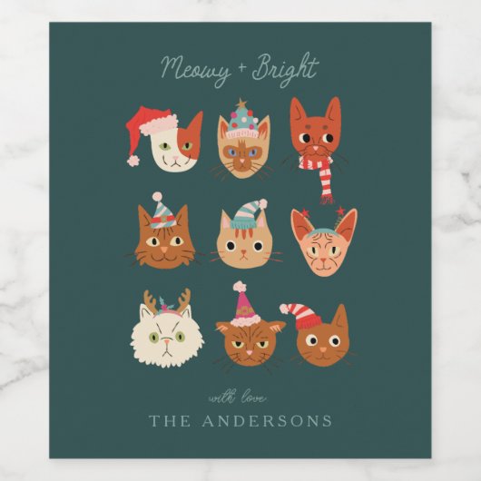 かわいいクリスマス猫めぐり ワインラベル (シングルラベル)