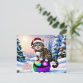 かわいいクリスマス猫アウトドア シーズンポストカード (スタンド正面)