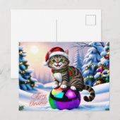 かわいいクリスマス猫アウトドア シーズンポストカード (正面/裏面)