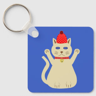 かわいいクリスマス猫カスタム両面 キーホルダー