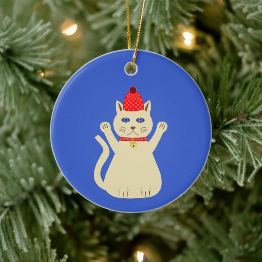 かわいいクリスマス猫カスタム名 セラミックオーナメント (ツリー)