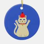 かわいいクリスマス猫カスタム名 セラミックオーナメント (正面)