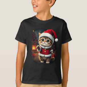かわいいクリスマス猫サンタクロース可愛いXmasキット Tシャツ