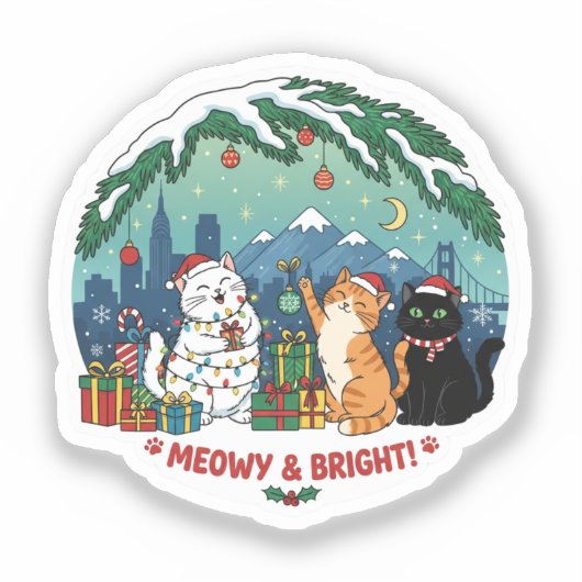 かわいいクリスマス猫ステッカー シール (正面)