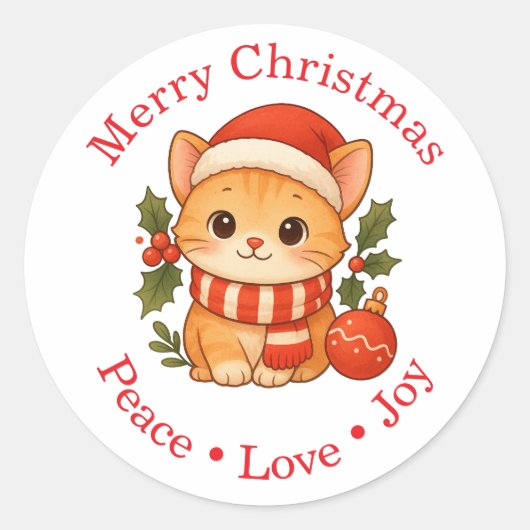 かわいいクリスマス猫ステッカー ラウンドシール (正面)