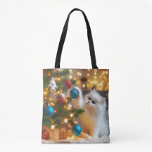 かわいいクリスマス猫トートバッグ
