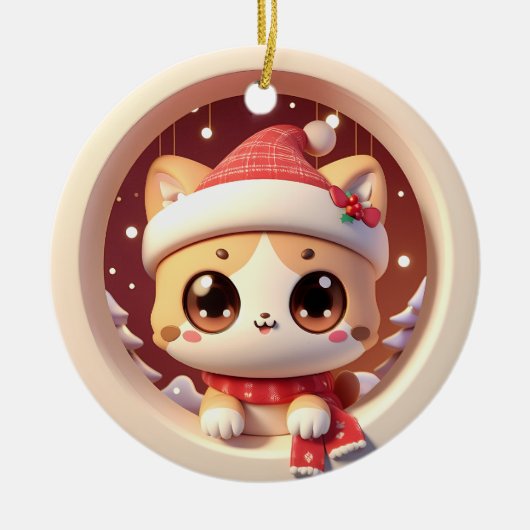 かわいいクリスマス猫ネコ猫バースト セラミックオーナメント (正面)