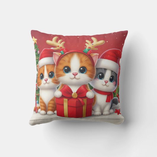 かわいいクリスマス猫3イラストレーション クッション (裏面)