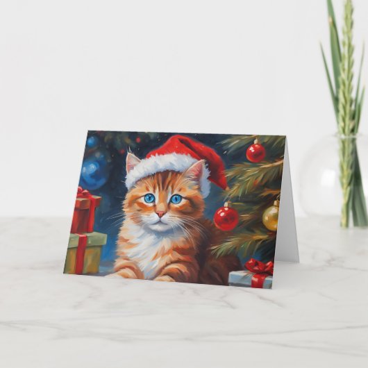 かわいいクリスマス猫、オーナメント シーズンカード (正面)