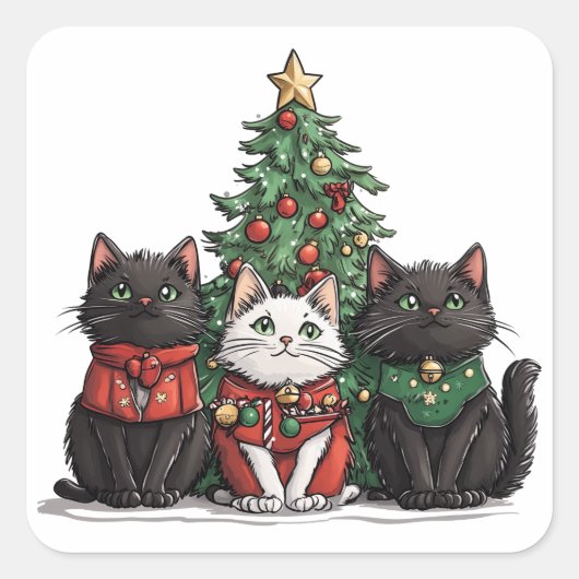 かわいいクリスマス猫 スクエアシール (正面)